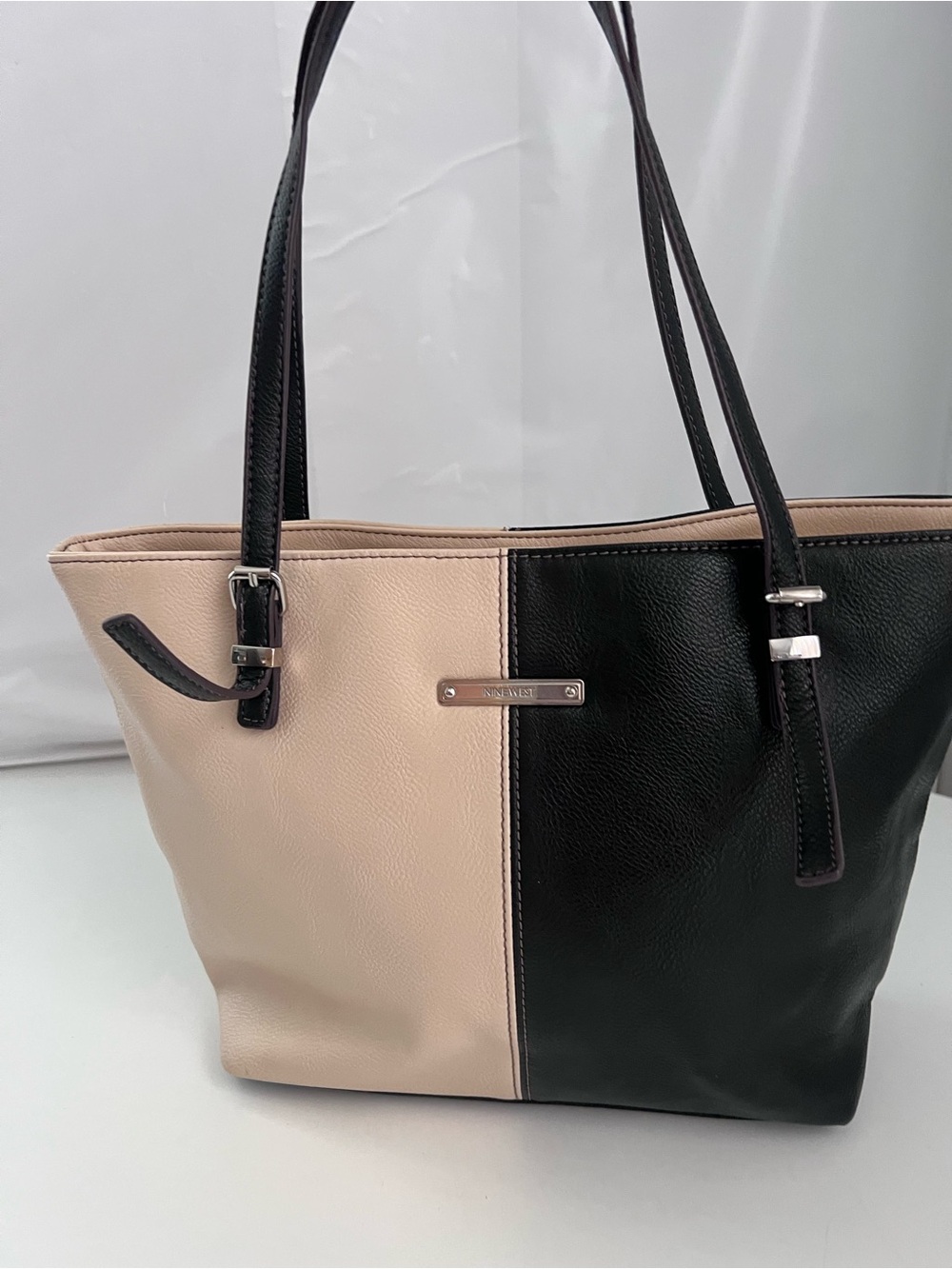 Nine West Black and Beige Colorblock Tote